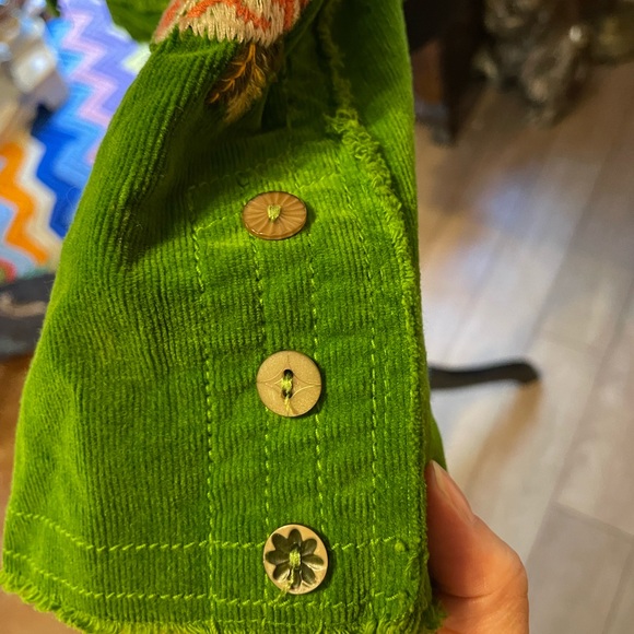 Vintage Y2K Johnny Was green corduroy blazer w/ multi color floral embroidery XS - Picture 5 of 10